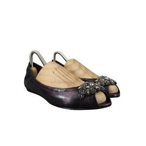 Vera Wang Shoes Womens 7.5 Ballet Flats Peep Toe Formal Wedding Purple Metallic